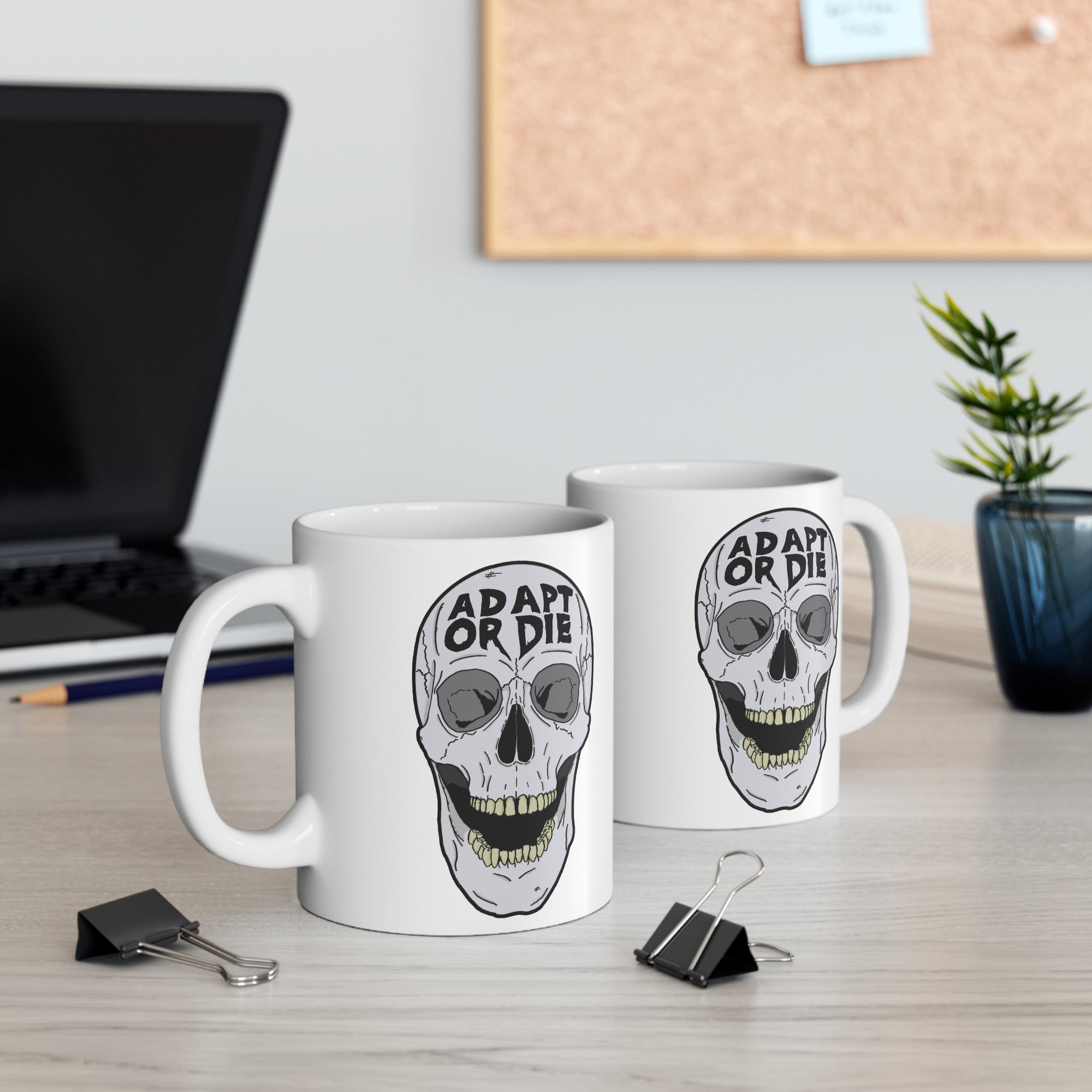 ADAPT OR DIE SKULL COFFEE MUG