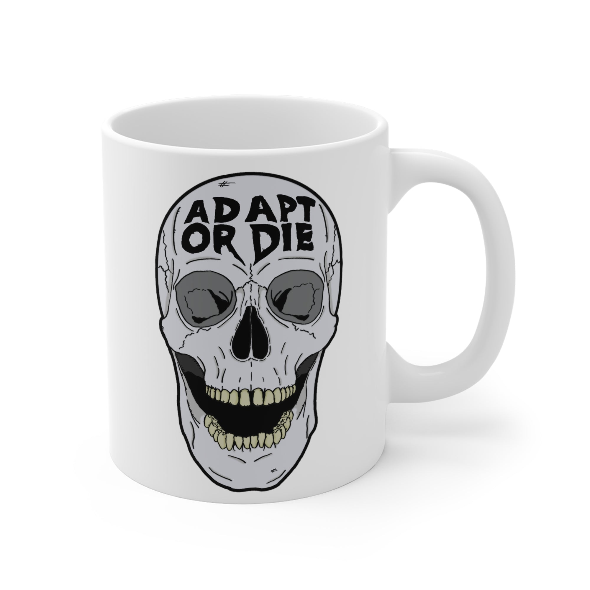 ADAPT OR DIE SKULL COFFEE MUG