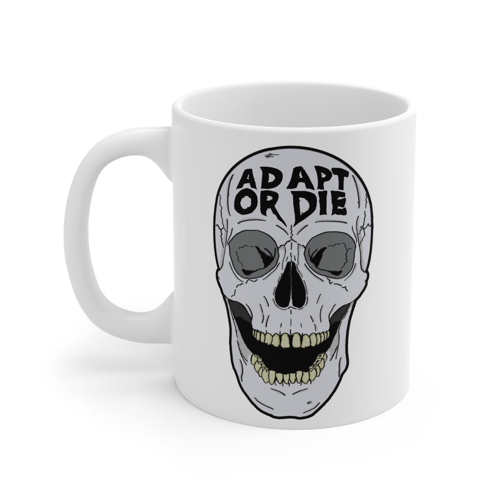 ADAPT OR DIE SKULL COFFEE MUG