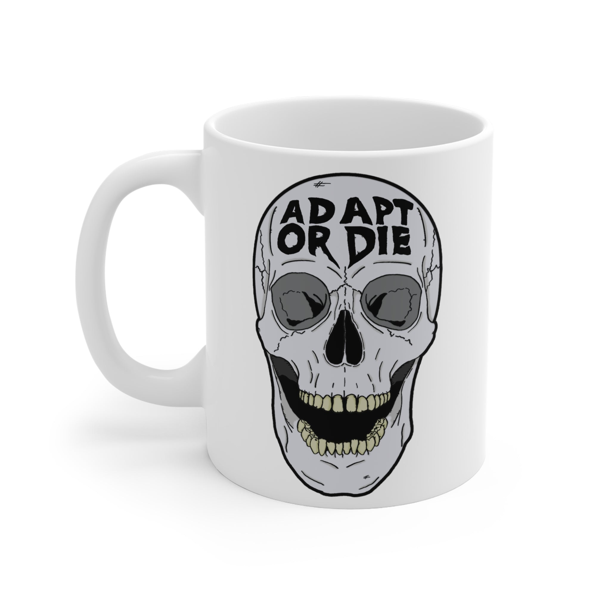 ADAPT OR DIE SKULL COFFEE MUG