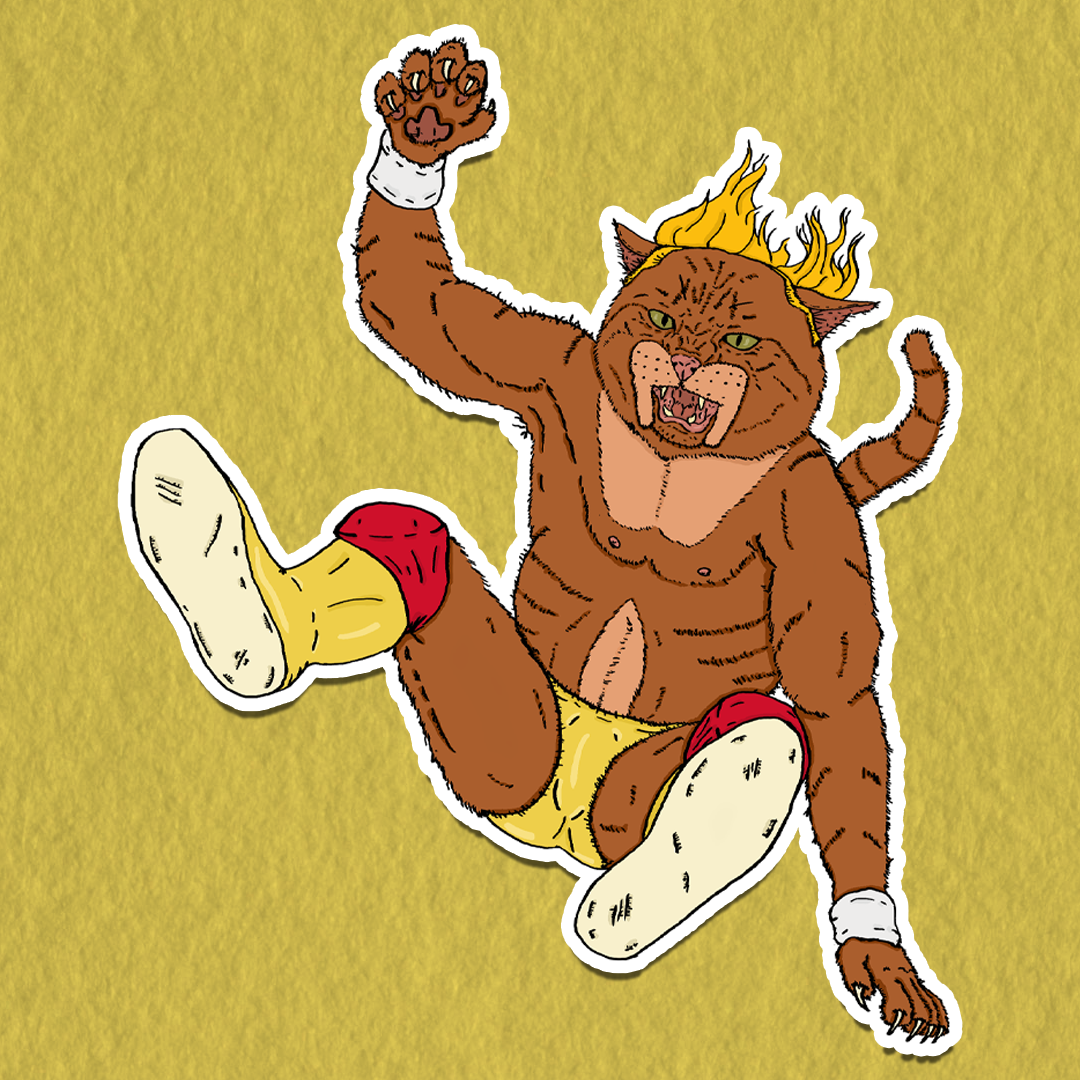 Pro Wrestling Cat Leg Drop Sticker