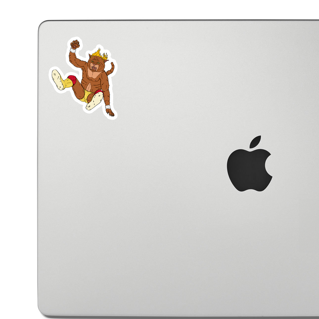 Sticker of The Catamaniac performing a Hulk Hogan-style leg drop
