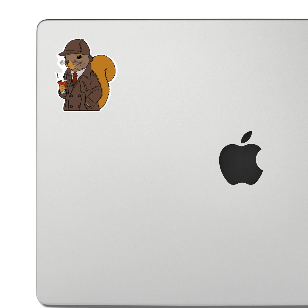 Sticker of A squirrel dressed like Sherlock Holmes, holding a pipe